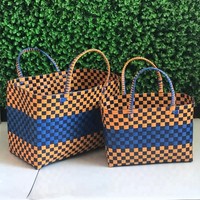 Sac de rangement en plastique tissé à la main pour femmes, fourre-tout de Shopping coloré à deux poignées en plastique pp tissé 99GD, 2021