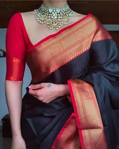 Sari jacquard di seta Banarasi con camicetta da donna indossano abiti da festa per donna festival quotidiano sari di seta di cotone morbido prezzo basso all'ingrosso