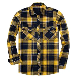 Men's Regular-fit Yellow & Black Long-Sleeve Plaid Flannel Shirt