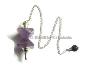 Péndulo de cristales Rozrin con cono de piedra multicolor y cadena para sanación con Feng Shui - Product Image 3