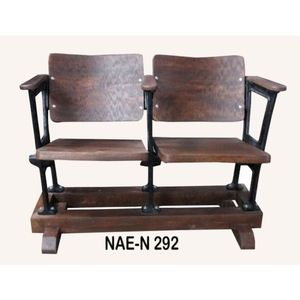 Handmade Antique Traditional 2-Seater Cinema <b>Bench</b> Industrial Metal Wood Living Room Bedroom Home Furniture - Product Image 1