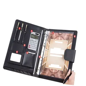 PU Da Màu Đen Hội Nghị Thư Mục Kinh Doanh 4 Vòng Binder Danh Mục Đầu Tư Với Máy Tính Hội Nghị Thư Mục - Product Image 1