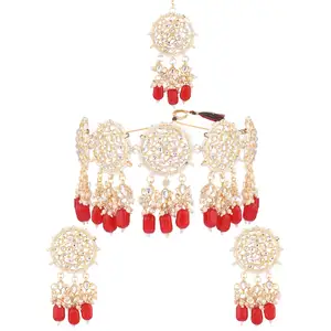 印度传统珠宝昆丹人造珍珠珠红色新娘项链珠宝套装制造商