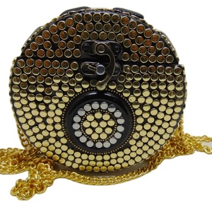 Hot Sale Purse Shiny round Shape Handbags PursesWomen Gold stud black resin stone Clutch Sling Wedding Evening Gift Bag - Product Image 1