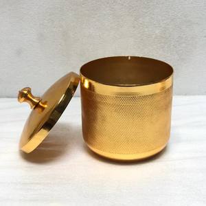 Pot de bougie en métal de luxe plaqué or brillant, récipient de bougie en métal vide avec couvercle de haute qualité - Product Image 2