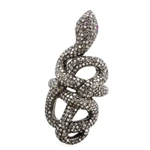 Animal Pave Diamond Jewelry 925 Sterling Silver Snake Ring Natural Diamond Ruby Eye's Snake Ring For Gift Jewelry Manufacturer
