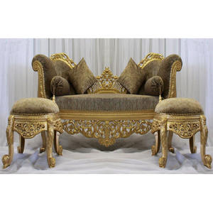 Designer Wooden Carved Wedding Couch & <b>Stools</b> Quality Wooden <b>Sofa</b> Set for Wedding Stage Lavish Wooden <b>Sofa</b> Set for Muslim - Product Image 1