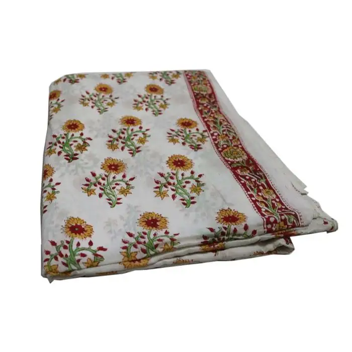 インドのサンガネリハンドブロックプリント綿100% 生地新しいデザインプレーンまたはツイル織り生地染め & 印刷木製プリントドレス
