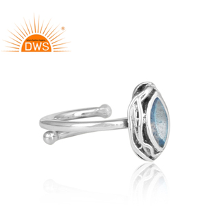 Anillo de Plata de Ley 925 con gema de labradorita Natural, joyería ajustable, oxidado - Product Image 3