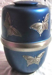 Urna Funeraria Europea de Aluminio Plateado con Destellos Azules para Cenizas Humanas, Tamaño Adulto, Diseño de Mariposa, Recipiente Conmemorativo para Cenizas - Product Image 4