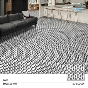 Nuevo Diseño en Oferta, Azulejo de Porcelana Esmaltada Mate para Pared, Piso y Revestimiento, Diseño Redondo Gris, Mosaico Blanco Perfecto - Product Image 3