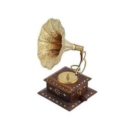High Quality Solid Brass Antique Gramophone with Black Base for Home Decoration Collectible Musical Gramophone