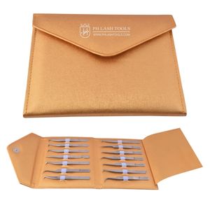 Kit de pince à épiler en cuir pour Extension de cils, pinces à épiler, boîtier élastique, jusqu'à 14 pièces, en couleur or, personnalisé, offre spéciale, nouvel arrivage - Product Image 1