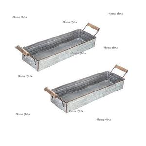 Set of 2 Galvanized Tea Coffee Tray Highest Quality Rectangle Shape <b>Dessert</b> Fruits Tray At Cheapest Price - Product Image 1