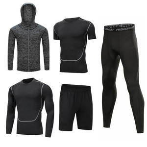Wholesale Compression Pants Shirt Top Long Sleeve Jacket Set Suit Face Cover Gym Fitness Sets 5Pcs Men's Workout Clothes - Product Image 1