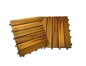 Interlocking Company Price Acacia Wood Floor Tiles 6 Slats And Plastic Base Grid Interlocking Deck Tile Outdoor Eco-Friendly DIY Tiles