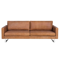 Canapé 3 places en cuir véritable de luxe avec pieds en métal, style européen moderne, confortable, meubles de salon pour villa