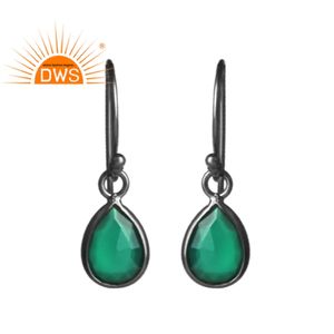 Natural Green Onyx Gemstone Teardrop <b>Earring</b> Jewelry Rhodium Plated Silver <b>Handmade</b> <b>Earring</b> Woman's Jewelry Supplier - Product Image 1