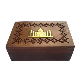 Hand carved Wooden Box with brass Taj Mahal Inlay Customized wooden storage Box Jewelry organizer