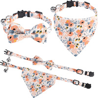 Accessoires de luxe pour chiens et chats, ensemble laisse et collier en velours PU nylon réglable avec boucle en métal, motif floral 2022, bandana pour animaux de compagnie