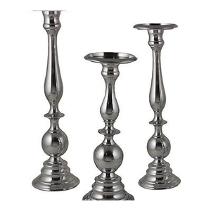 Ensemble de 3 bougeoirs pour décoration de mariage, finition argentée, bougeoir à pilier artisanal - Product Image 1
