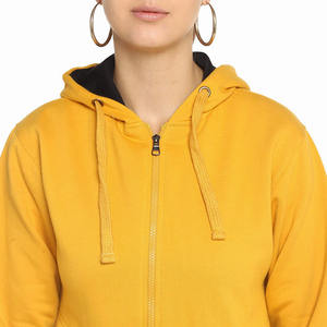 Sweat-shirt blanc/jaune avec poches latérales en molleton pour femme, hoodie surdimensionné à la mode, fermeture éclair, cordon fantaisie pour filles - Product Image 5