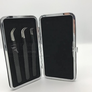 Pince à épiler professionnelle d'extension de cils en acier inoxydable de qualité chirurgicale noire mate Diamond Grip Fiber Cils durables - Product Image 5