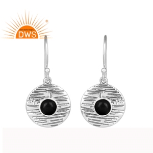 Natural Black Onyx Gemstone Bezel <b>Dangle</b> <b>Earring</b> Jewelry Manufacturer Handmade Oxidized 925 Sterling <b>Silver</b> Jewelry Wholesaler - Product Image 1