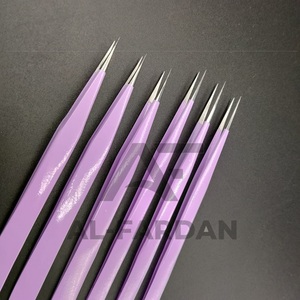 Pince à cils en acier inoxydable violet clair de 14 cm avec logo personnalisé du fabricant Pince à cils fine à pointe droite offerte - Product Image 4