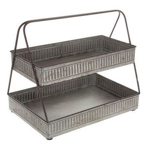 Plateau galvanisé rustique à 2 niveaux, poignée métallique Vintage de ferme, plateau de service de rangement en fer - Product Image 3