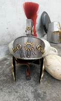 Casque d'armure romaine de croisé médiéval avec cadeau en acier de style nautique de panache rouge pour Halloween imprimé UV et métal plaqué