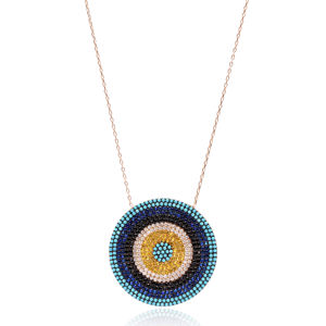 Round Shape With Mix Stone Turkish Wholesale Handmade 925 Sterling Silver Fashion and Elegant Pendant - Product Image 1