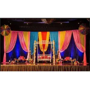 Rideaux d'arrière-plan brillants et colorés, pour décor de mariage, vente en gros de scène Mehndi