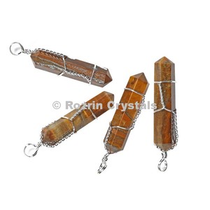 Colgantes de GEMA de ojo de tigre, envoltura de doble punto - Product Image 1