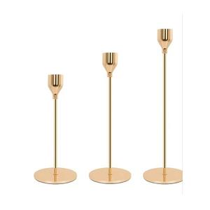 Soporte de vela de tres tamaños diferentes en Metal Color dorado Soporte de vela de forma personalizada para decoración de bodas y eventos - Product Image 1