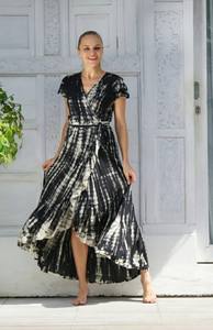 Elegante vestido Maxi con volantes de verano bohemio con tinte de corbata con colores de ensueño playero - Product Image 4