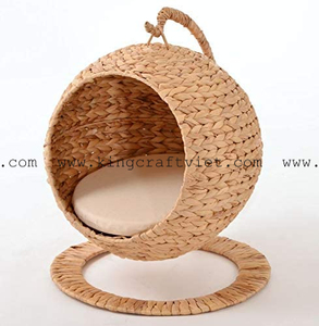 Lit et cage pour chat tissé à la main écologique en jacinthe d'eau avec motif animal Design personnalisé fabriqué au Vietnam - Product Image 3