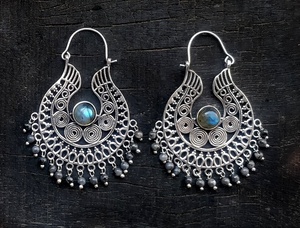 Pendientes de Aro con Cuentas de Labradorita Plateada, Estilo Bohemio, Piedra Natural, Regalo de Boda, Fiesta, Novedad 2020 - Product Image 3