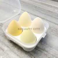 Ensemble de 4 éponges de maquillage en forme d'œuf, éponges cosmétiques, étui, éponge en PU, beauté