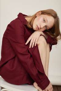 Perfecto para reuniones diurnas o eventos nocturnos 100% de lino para algodón color granate Turn-Down Collar sexy vestido de lino para mujer - Product Image 3