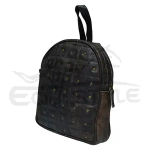 Black Leather Backpack Women Fashionable Classy Quilted Leather Backpack Golden Studs Customize Wholesale Backpack For Girls