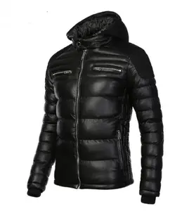 Nuevo invierno de cuero de la PU de los hombres de algodón espesar chaqueta de malla de los hombres a prueba de viento de los hombres transpirable abrigo