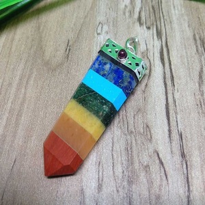 Belle Collé Sept Chakra Plat Pendentifs Pierres Précieuses Crayon Pendentifs Cristaux Pendentifs Pour Collier - Product Image 5