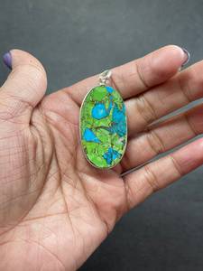 Vente en gros Argent Sterling 925 Vert Turquoise 22X40MM Forme Ovale Cuivre Turquoise Cabochon Bijoux Christian Nombre Motif Cadeau - Product Image 2