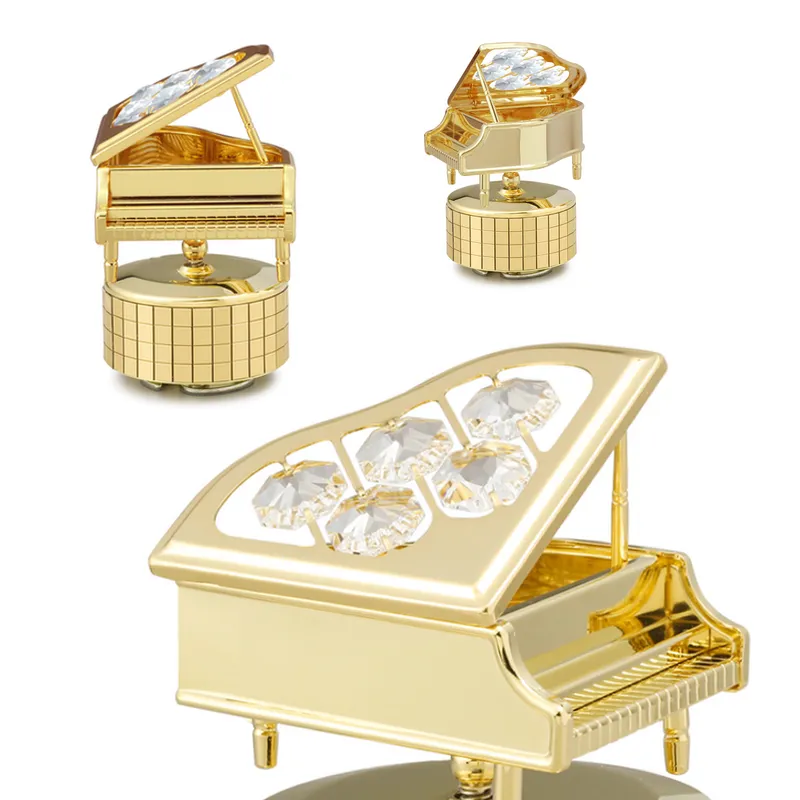 Crystocraft классическое позолоченное металлическое фортепиано, Музыкальная шкатулка с кристаллами бриллиантовой резки, подарок для пианиста, студентов, учителей