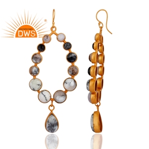 Boucles d'oreilles en laiton plaqué or, bijou indien, en pierres précieuses, vente en gros, - Product Image 2