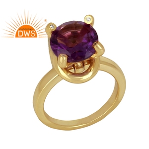 Prong Set hermosa amatista anillo 14k chapado en oro compromiso anillo para las mujeres mayorista de joyería - Product Image 1