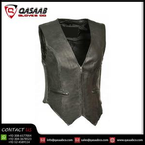 Gilet en cuir véritable respirant à fermeture éclair courte pour moto Gilets en cuir de vachette pour femme - Product Image 3