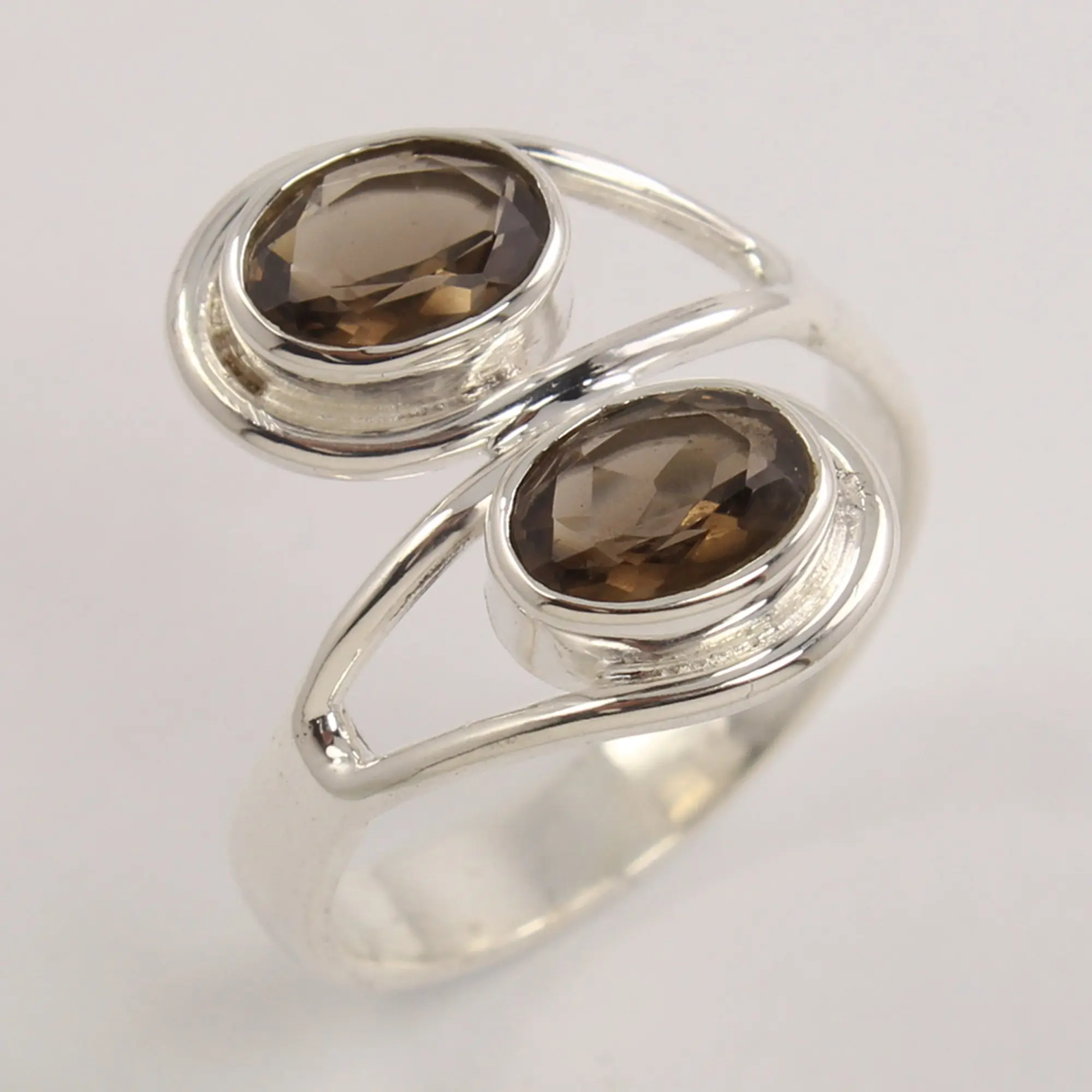 2 Stone Brown US sizes Trendy Handmade jewellery ring all sizes smoky quartz 5 to 10 Gems 925 sterling silver rings jewellery