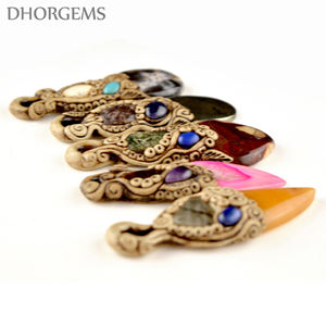 Colgante de piedras preciosas naturales de estilo religioso para hombre, collar de piedras preciosas en forma de lágrima, arcilla polimérica, venta al por mayor para bodas - Product Image 6